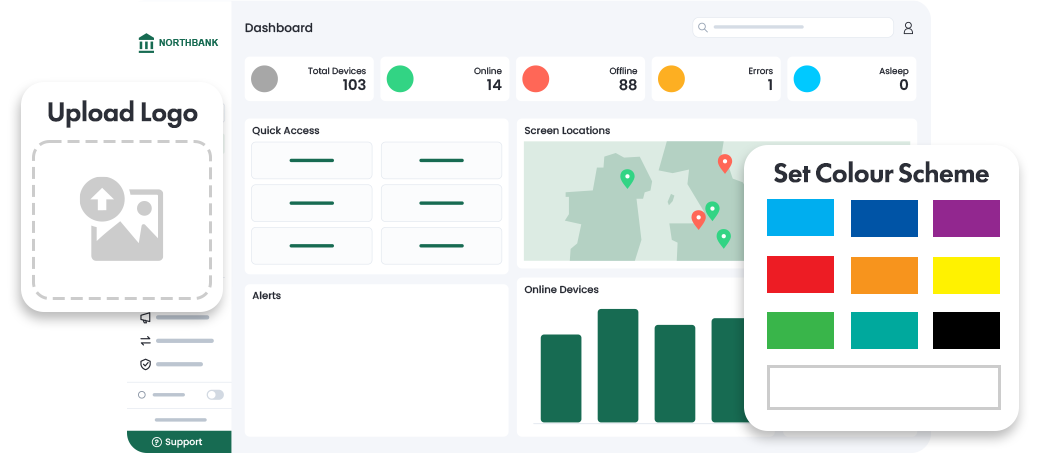 Customise the Nexus dashboard by uploading your logo and choosing a colour scheme