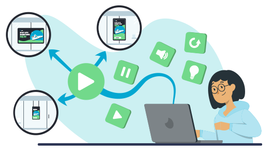 Manage playback, volume, brightness and restarts across multiple screens from a laptop